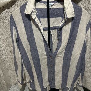 Blue Island Navy and Beige Striped Casual Shirt